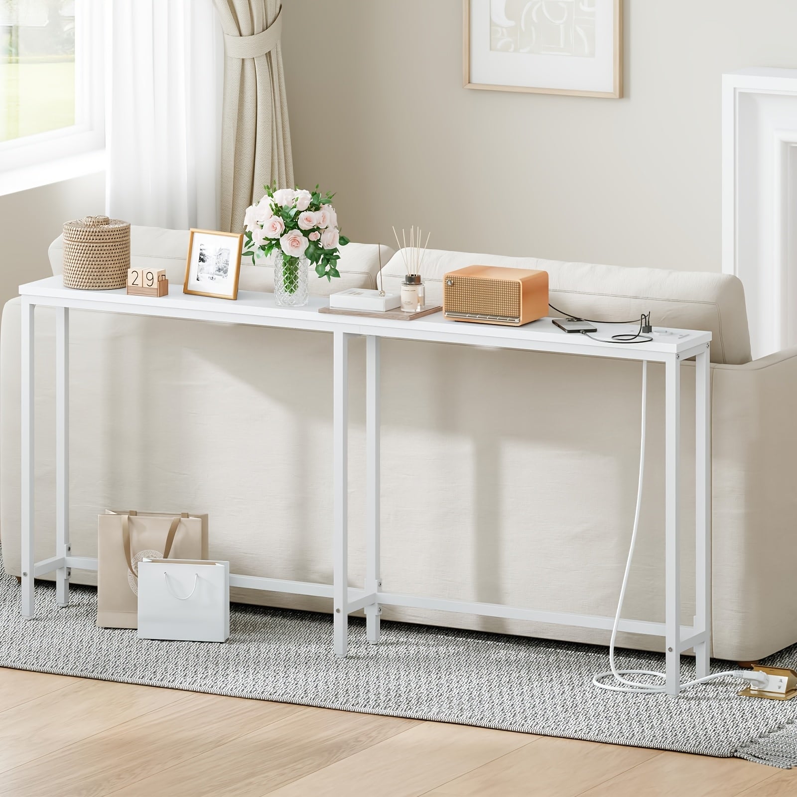 Table Console Etroite, Brun pour salon et maison – vue détaillée 5
