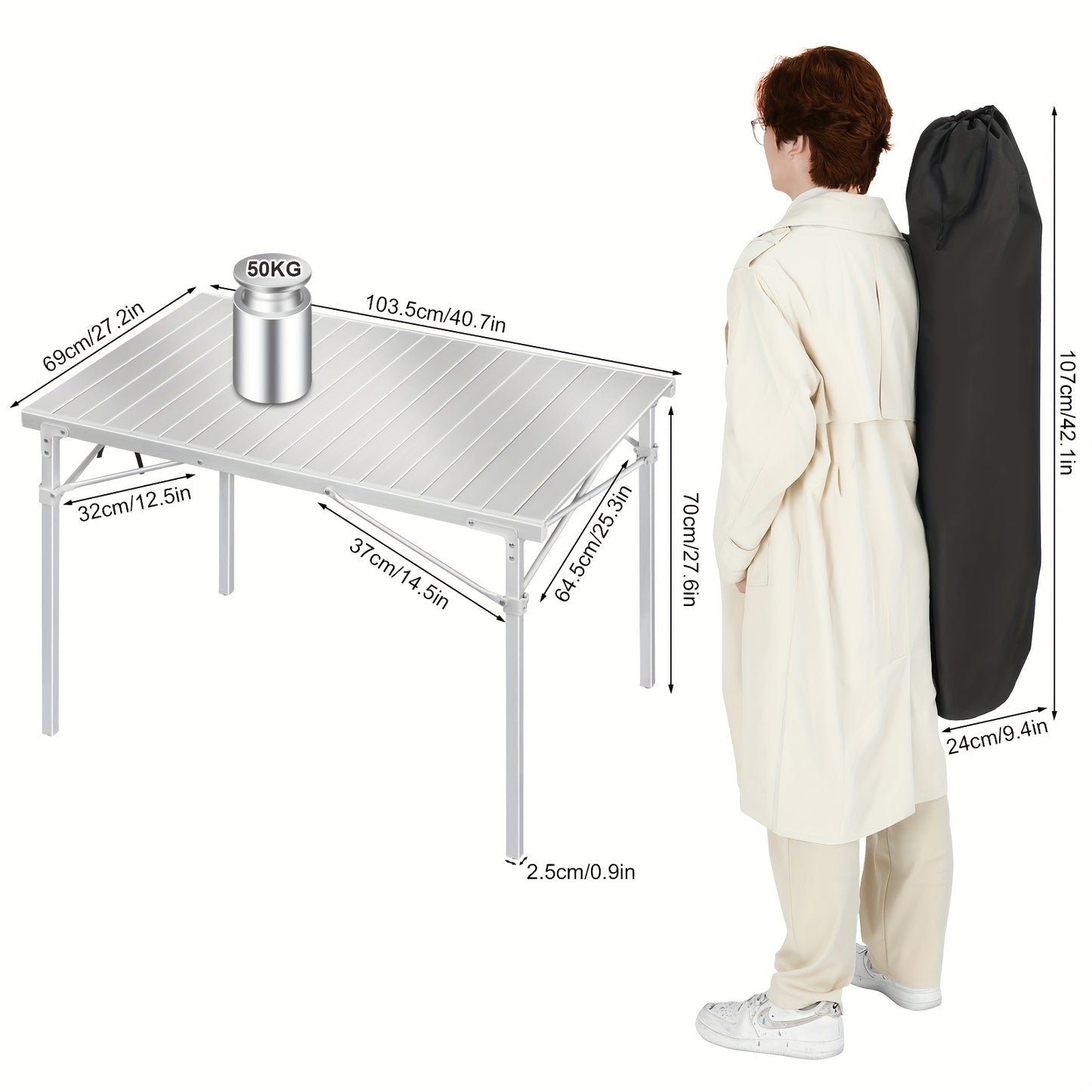 Table de camping, argenté pour balcon et jardin – vue principale