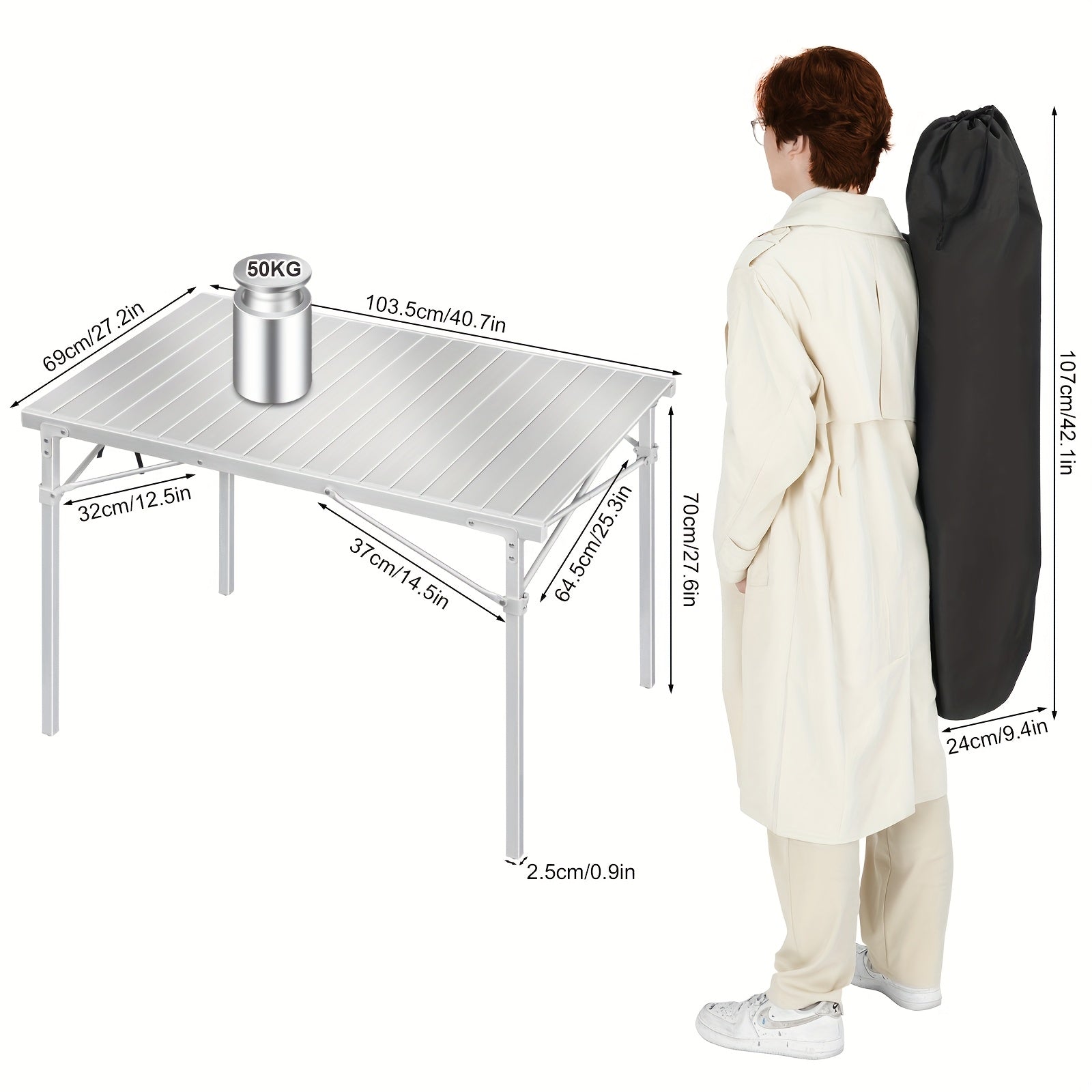 Table de camping, argenté pour balcon et jardin – vue principale
