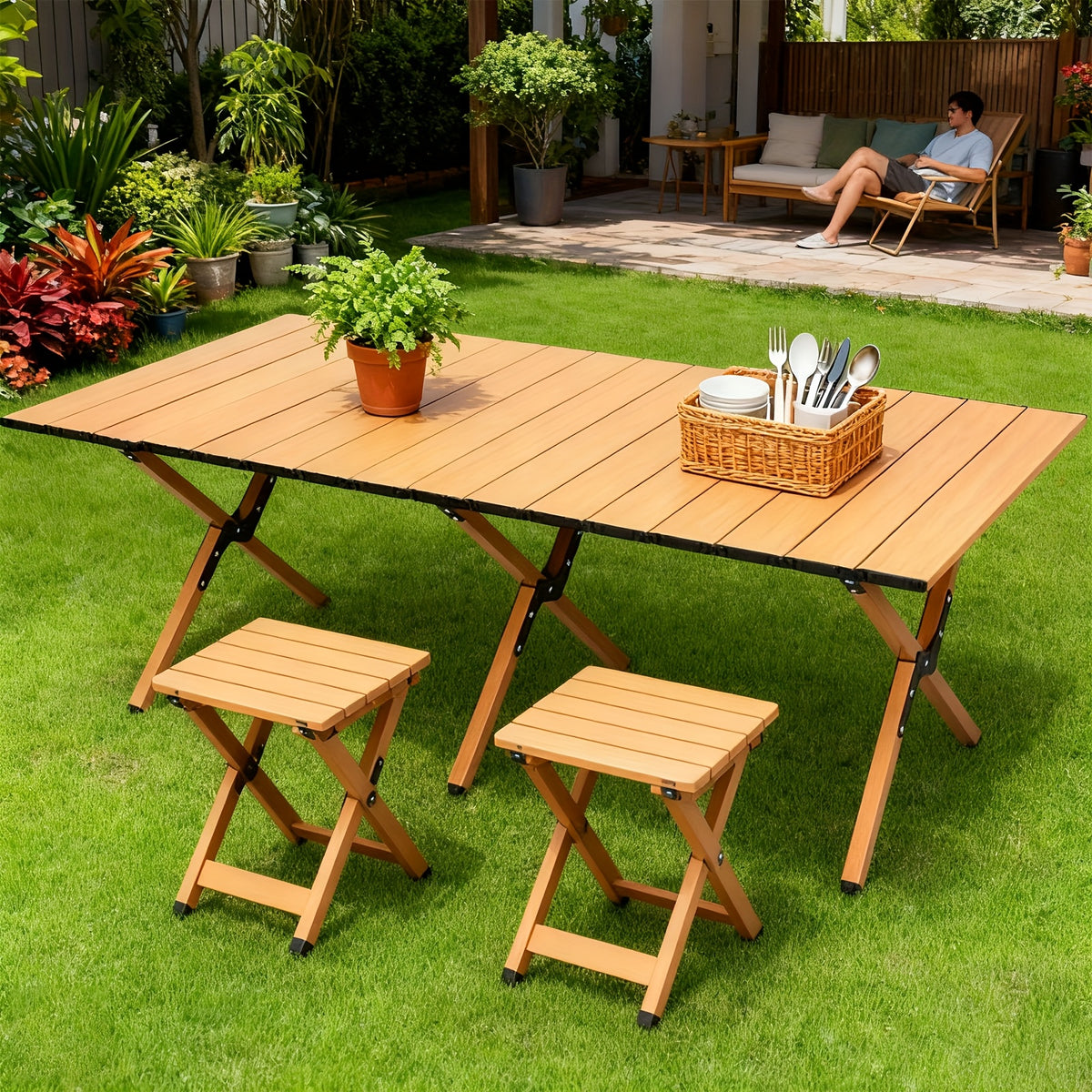 Table de camping, Noir pour jardin – vue détaillée 2