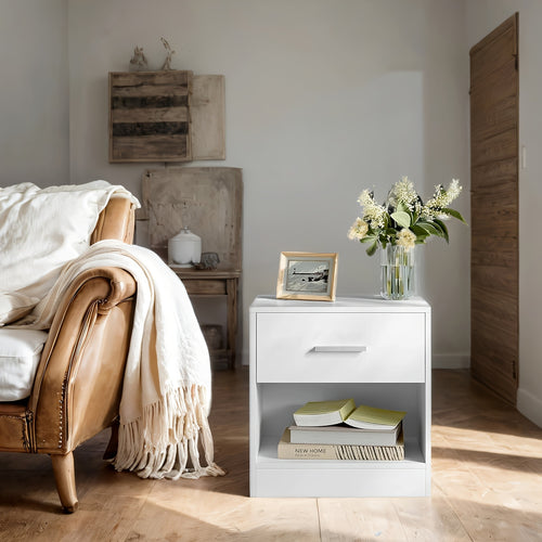 Table de chevet, Beige naturel + blanc classique pour pièce de vie et usage quotidien – vue principale