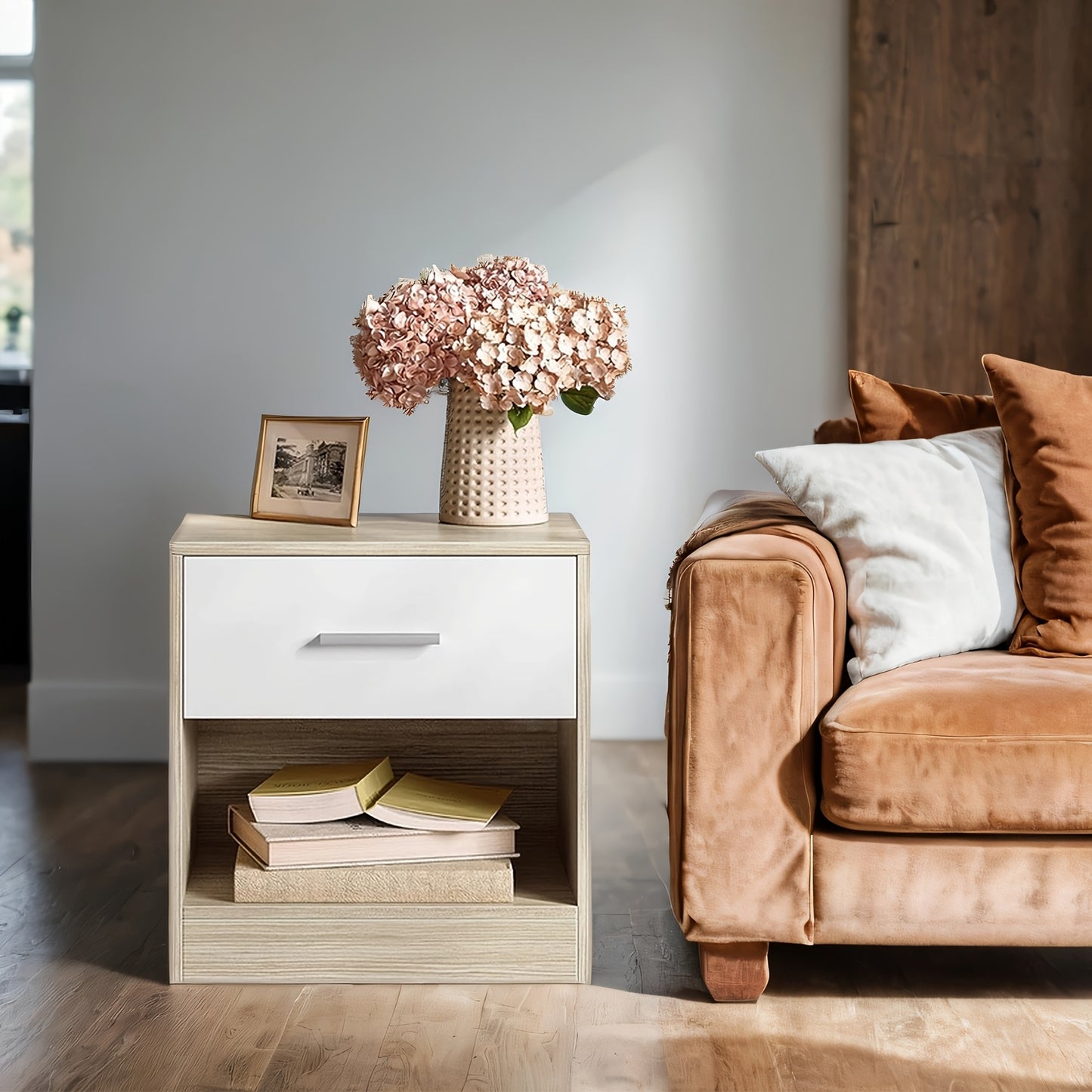 Table de chevet, Beige naturel + blanc classique pour pièce de vie et usage quotidien – vue détaillée 5