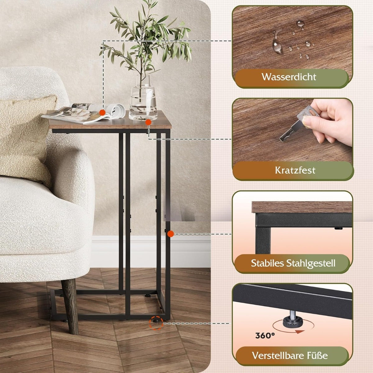 Table de chevet, tables d'appoint avec cadre en métal pour usage quotidien – vue détaillée 23