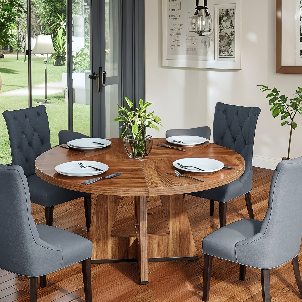 Tables à manger, bois pour 4-6 Personnes avec Socle Robuste et les Repas Familiaux – vue détaillée 4