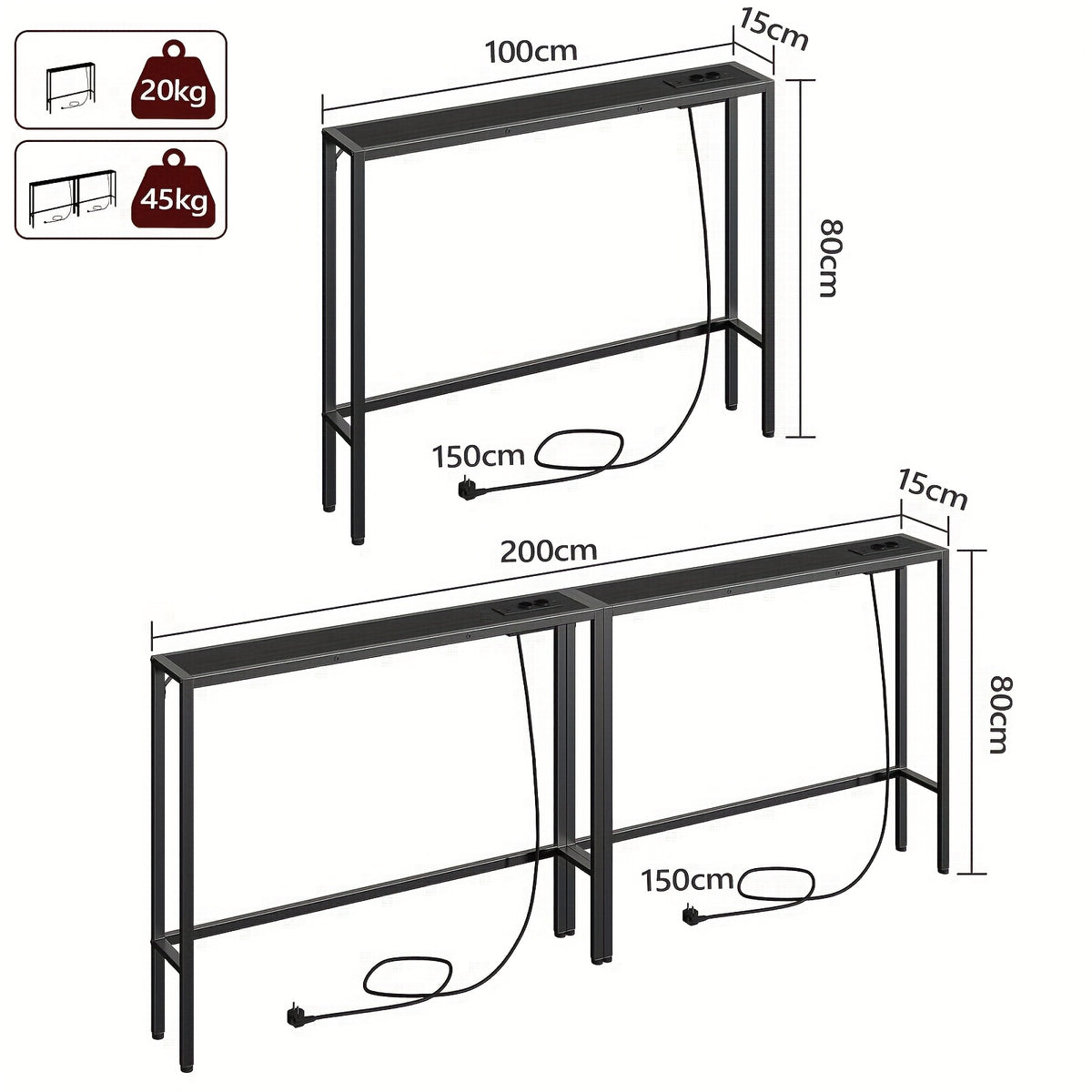 tables consoles étroites, Blanc pour salon et maison – vue détaillée 3