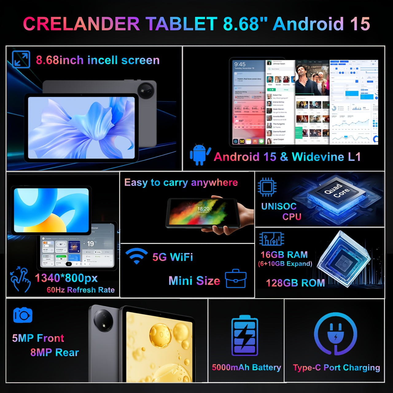 Tablette Android, 8,68 pouces pour quotidien et maison – vue détaillée 4