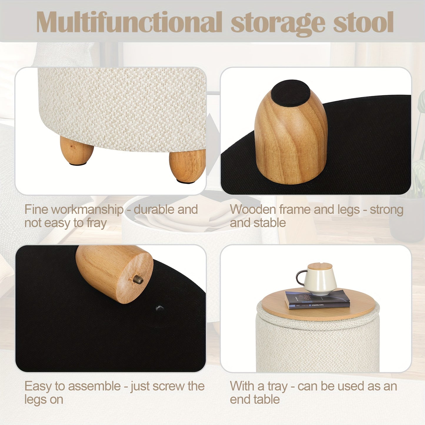 Tabouret 1pc, bois pour quotidien et maison – vue détaillée 6