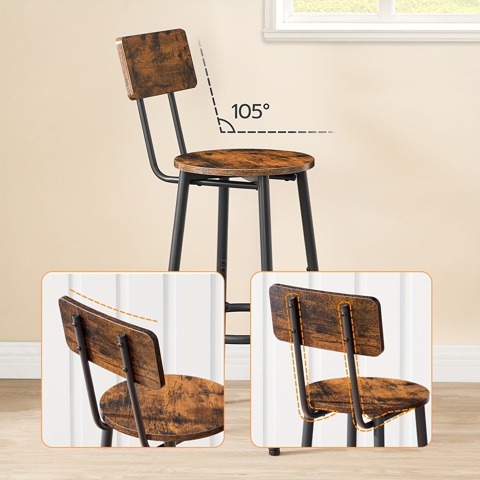 Tabouret de bar, 25,2 pouces pour pièce de vie et usage quotidien – vue détaillée 8