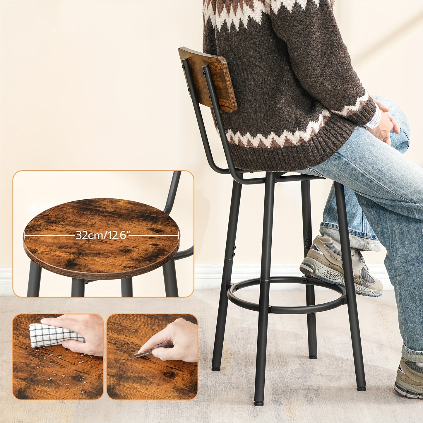 Tabouret de bar, 25,2 pouces pour pièce de vie et usage quotidien – vue détaillée 9