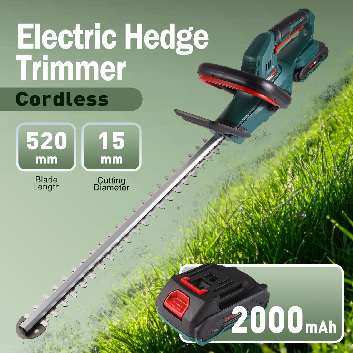Taille-haie sans fil POSENPRO, 52 cm pour jardin et terrasse – vue détaillée 5