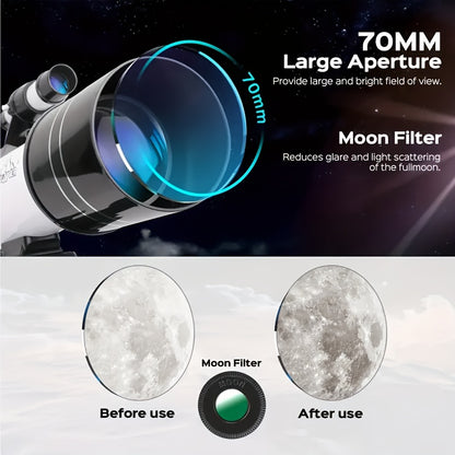 Télescope Haute Puissance 150X, 70 mm pour camping et voyage – vue détaillée 12