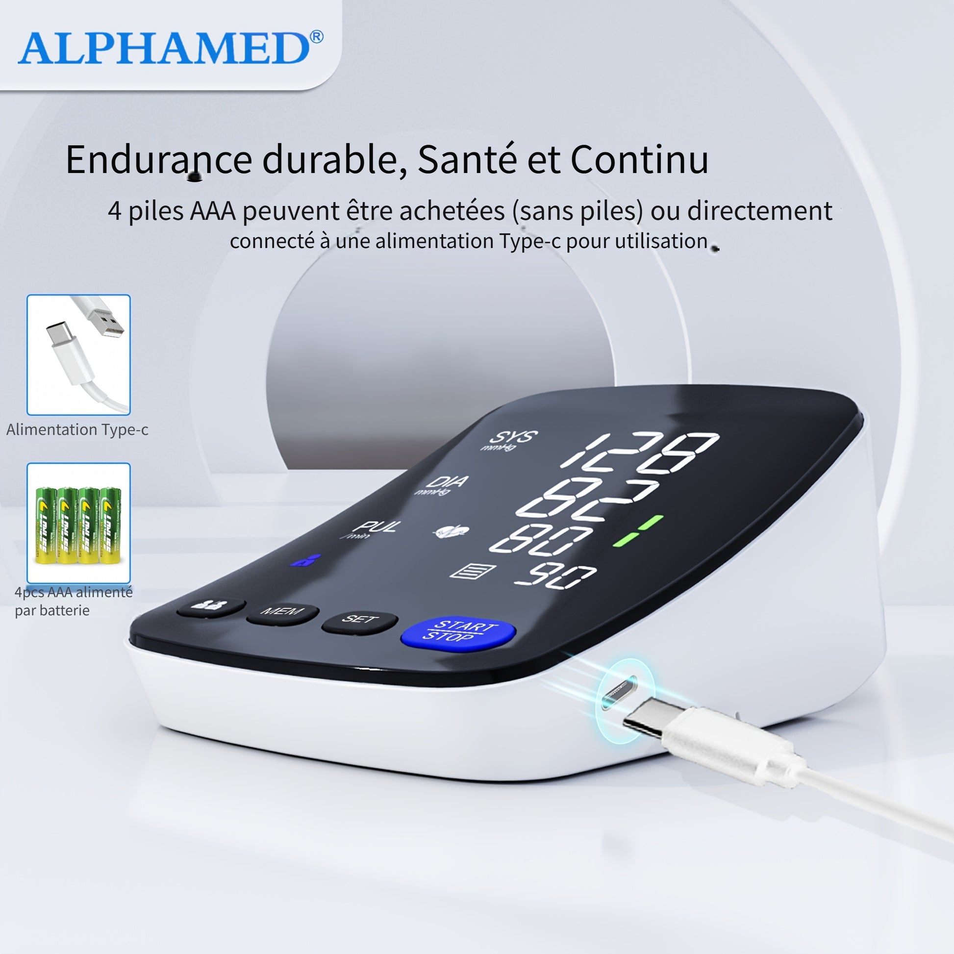 Tensiomètre numérique LED ALPHAMED, rechargeable pour véhicule et déplacements – vue détaillée 2