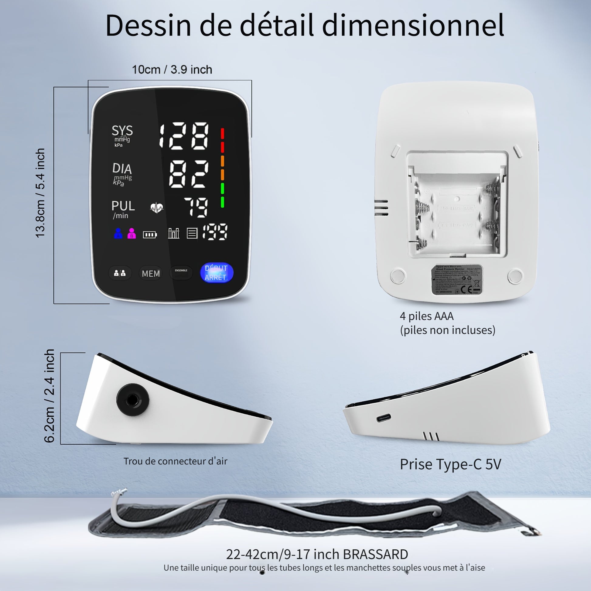 Tensiomètre numérique LED ALPHAMED, rechargeable pour véhicule et déplacements – vue détaillée 4