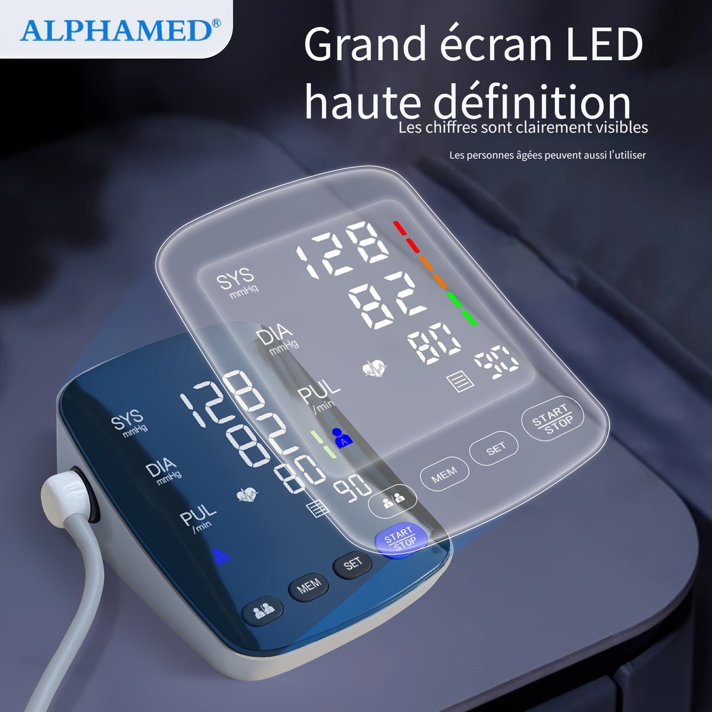 Tensiomètre numérique LED ALPHAMED, rechargeable pour véhicule et déplacements – vue détaillée 5