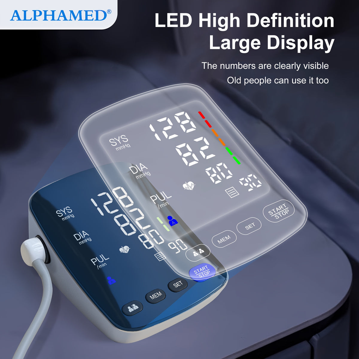 Tensiomètre numérique LED ALPHAMED, rechargeable pour véhicule et déplacements – vue détaillée 11