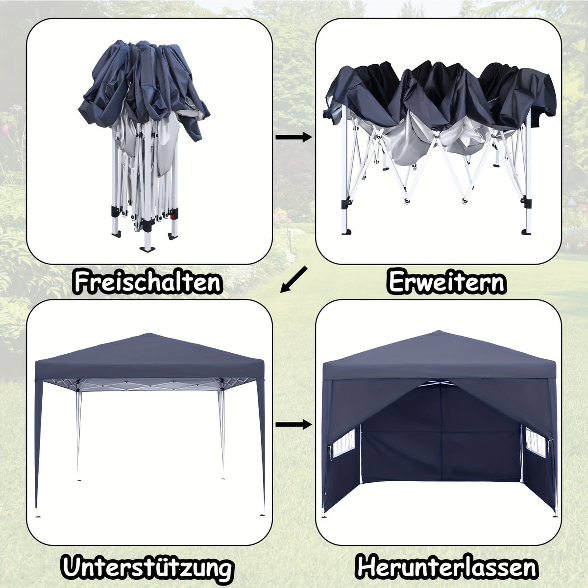 Tentes dépliables, 3x3m pour jardin et terrasse – vue détaillée 10