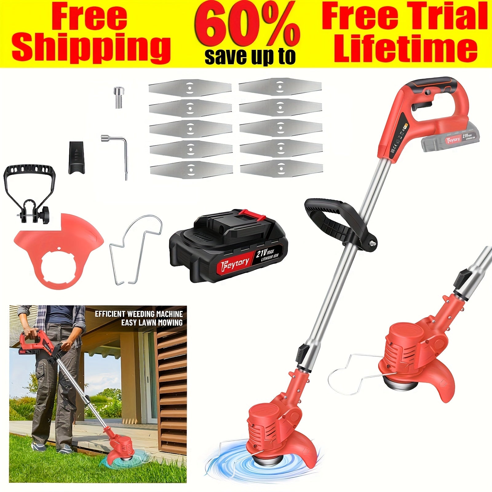 Tondeuses à gazon, Trimmer+1x Batterie-3 Plié pour jardin – vue principale