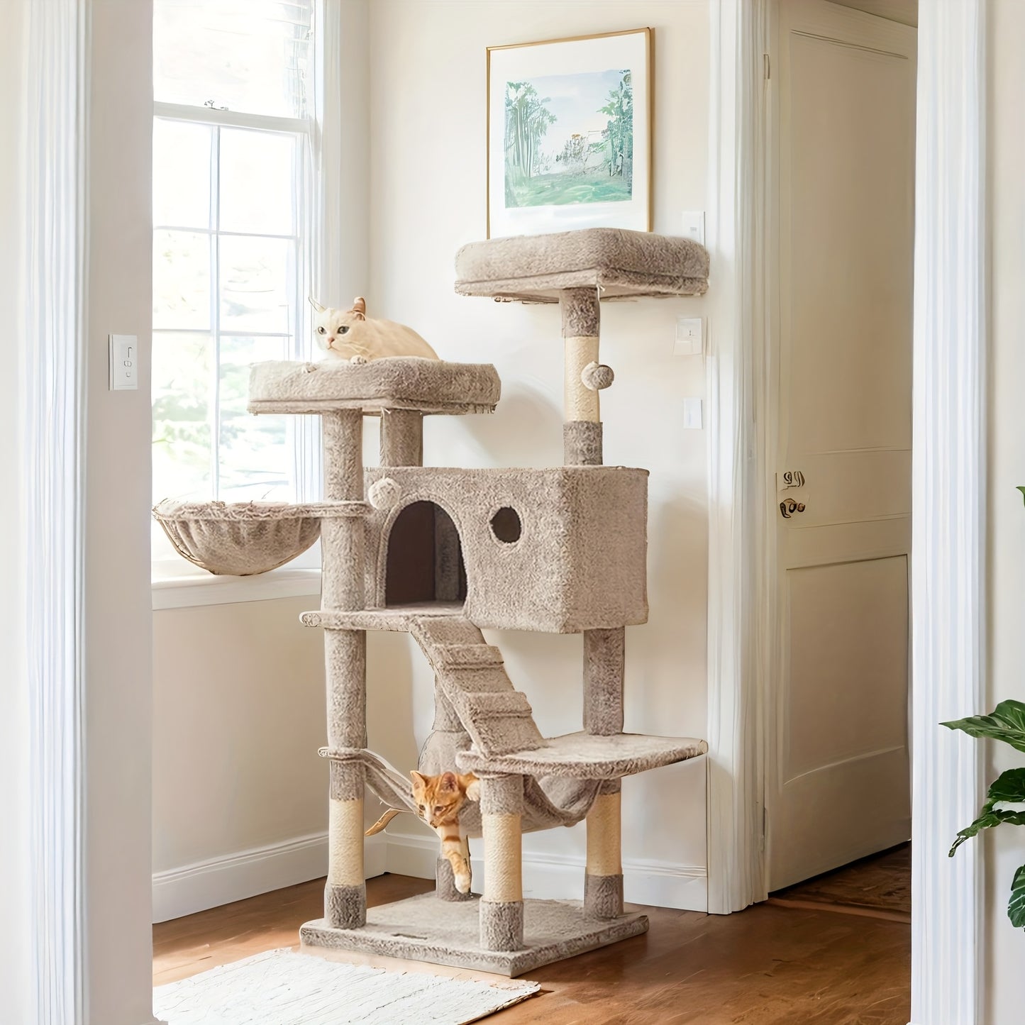 Tour à Plusieurs Niveaux, Ombré Blanc-marron pour animaux et maison – vue détaillée 5
