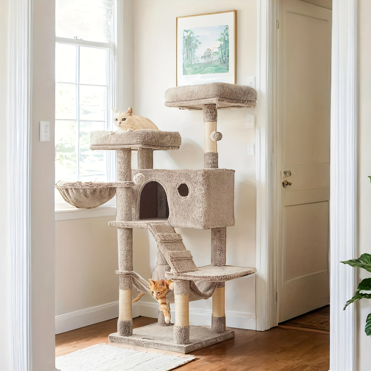 Tour à Plusieurs Niveaux, Ombré Blanc-marron pour animaux et maison – vue détaillée 5