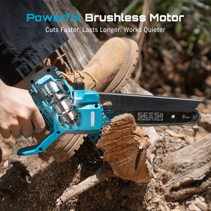 Tronçonneuse Mini sans Fil SEESII, bois pour Coupe Rapide de Branches d'Arbres et de Bois de Chauffage – vue principale