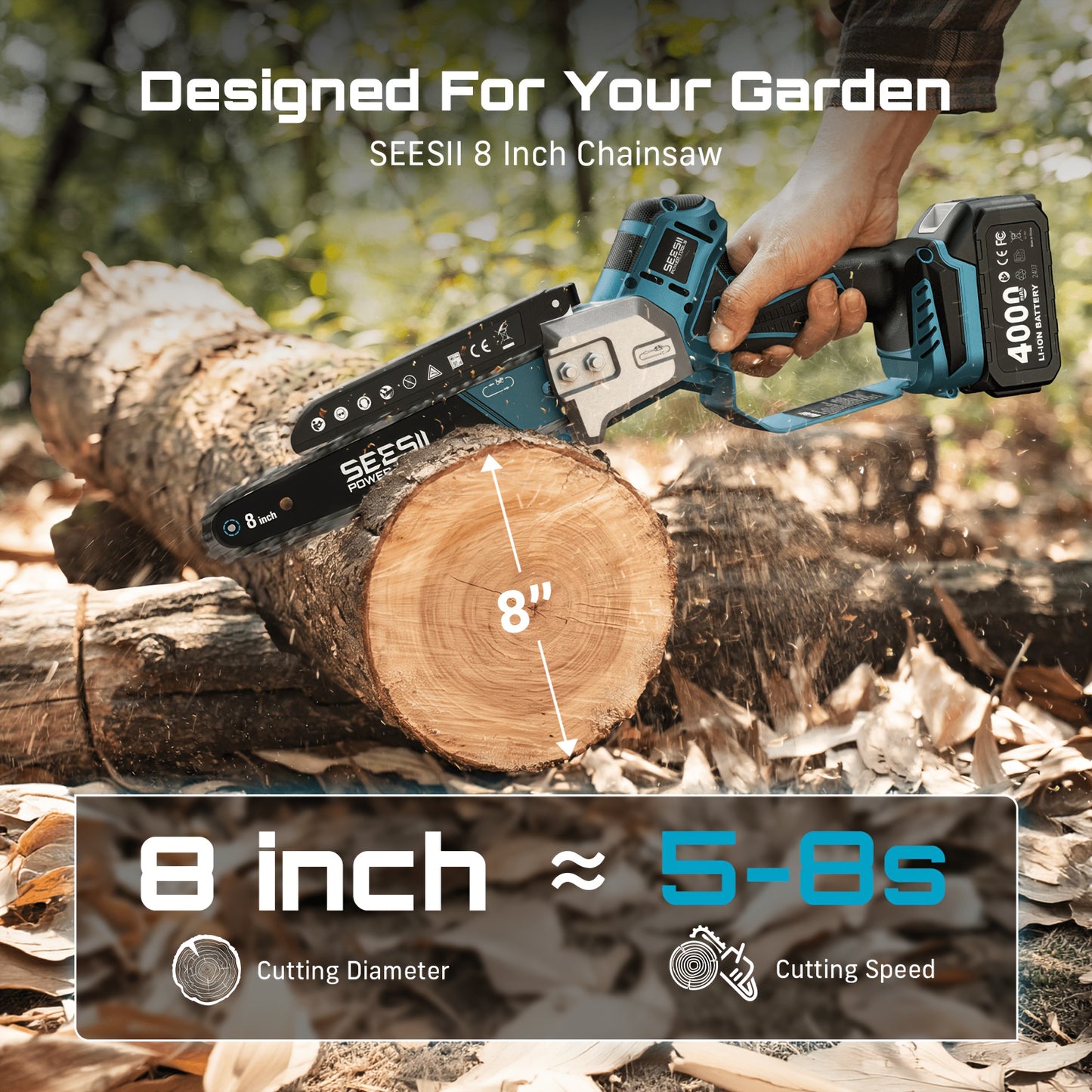 Tronçonneuse Mini sans Fil SEESII, bois pour Coupe Rapide de Branches d'Arbres et de Bois de Chauffage – vue détaillée 2