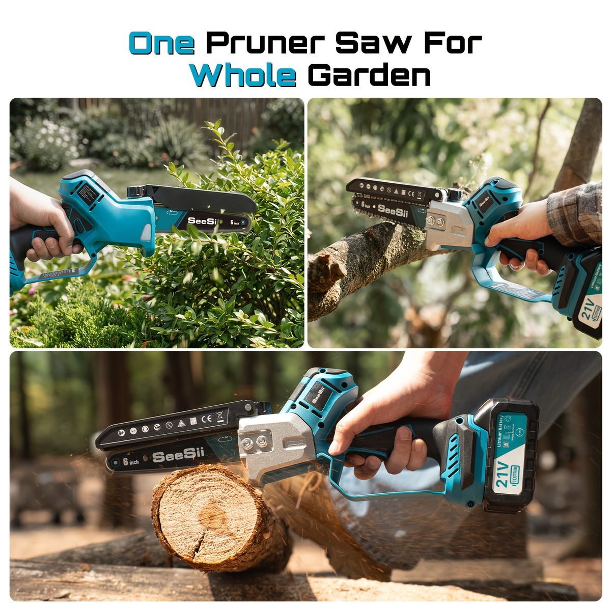 Tronçonneuse Mini sans Fil SEESII, bois pour Coupe Rapide de Branches d'Arbres et de Bois de Chauffage – vue détaillée 5