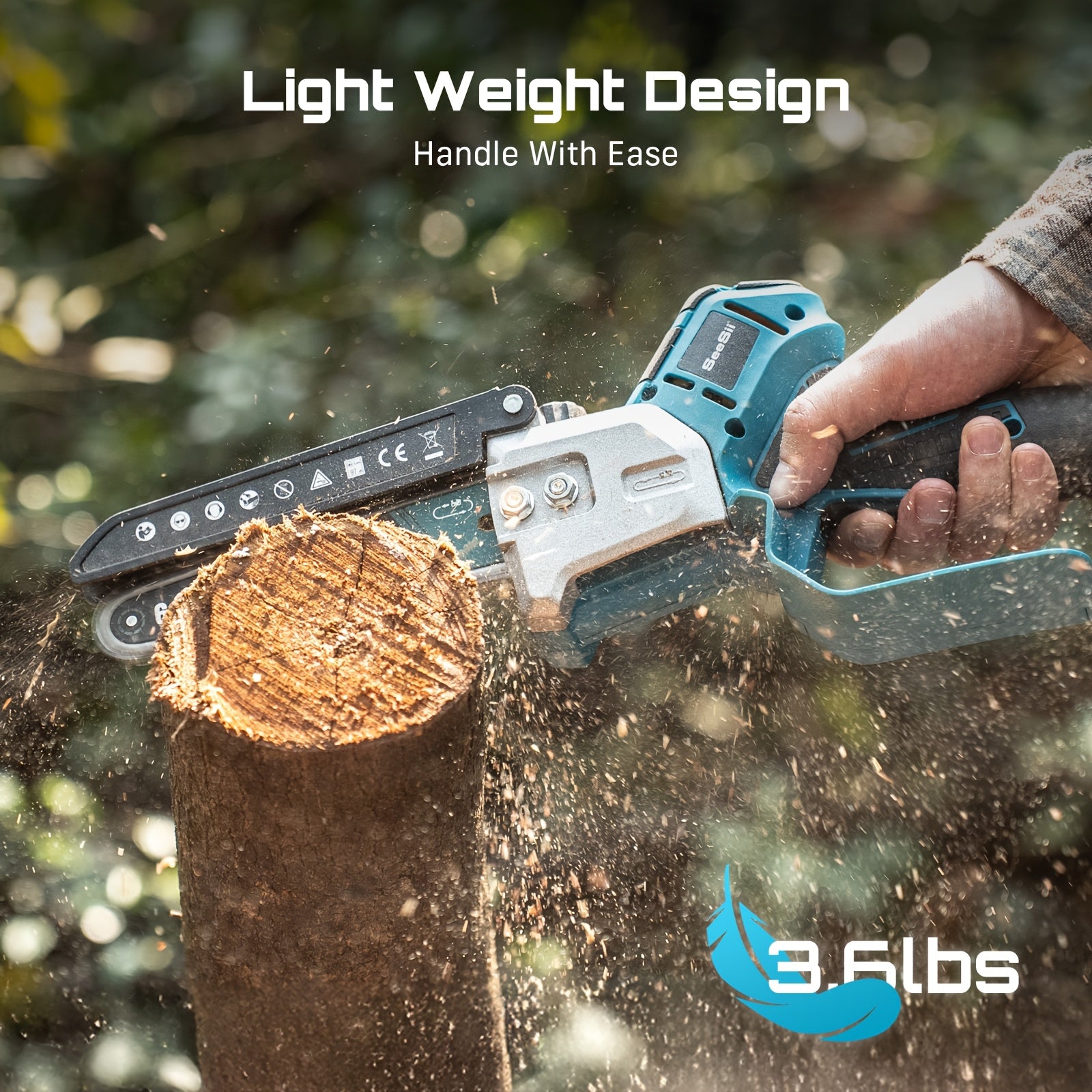 Tronçonneuse Mini sans Fil SEESII, bois pour Coupe Rapide de Branches d'Arbres et de Bois de Chauffage – vue détaillée 6