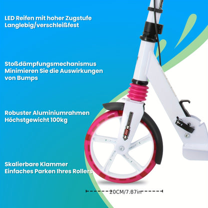 Trottinette Adulte Pliable Haute Sécurité, Blanc pour quotidien et maison – vue principale