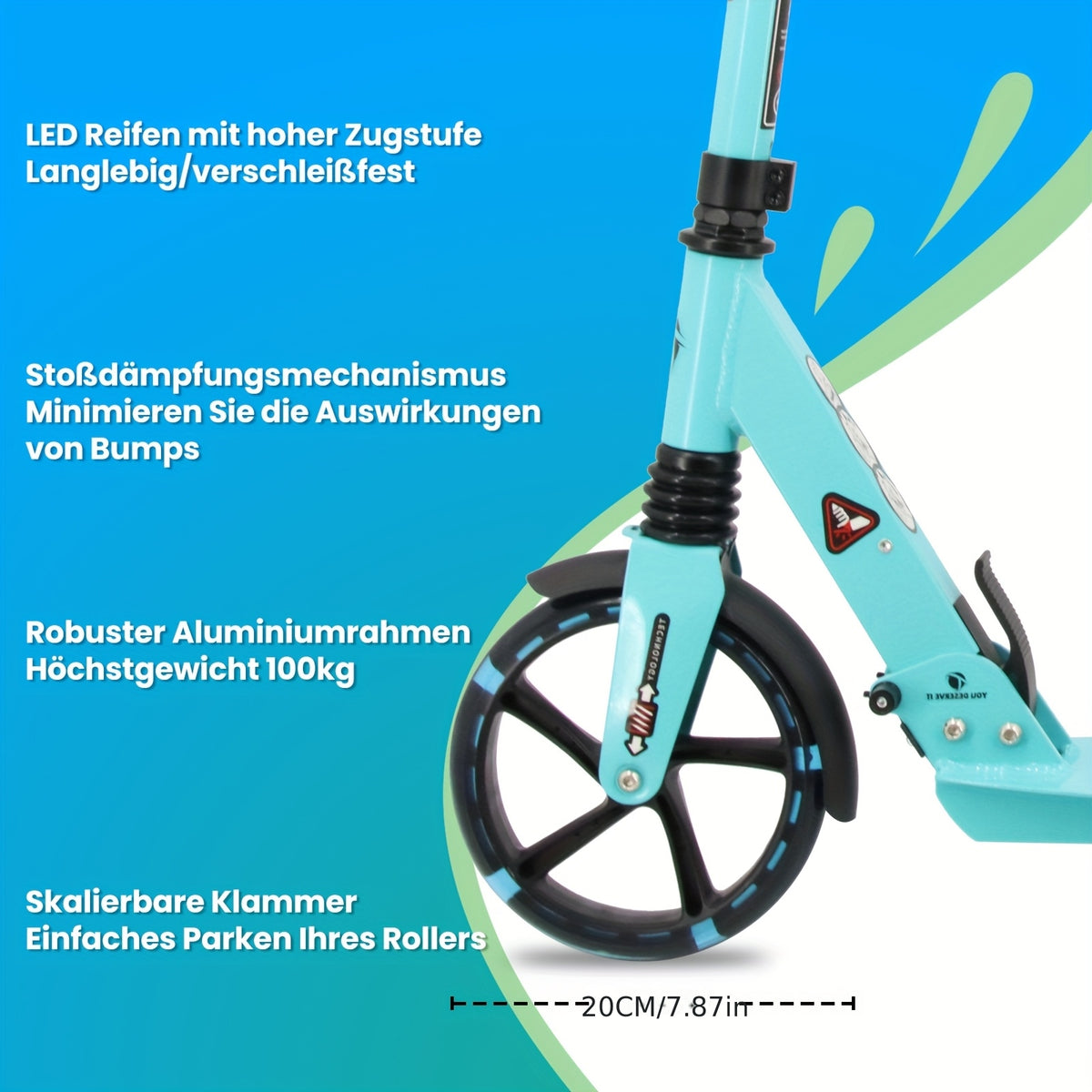 Trottinette Adulte Pliable Haute Sécurité, Blanc pour quotidien et maison – vue détaillée 6