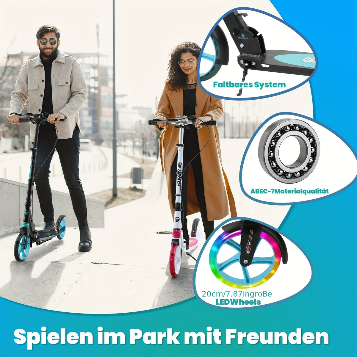 Trottinette Adulte Pliable Haute Sécurité, Blanc pour quotidien et maison – vue détaillée 7