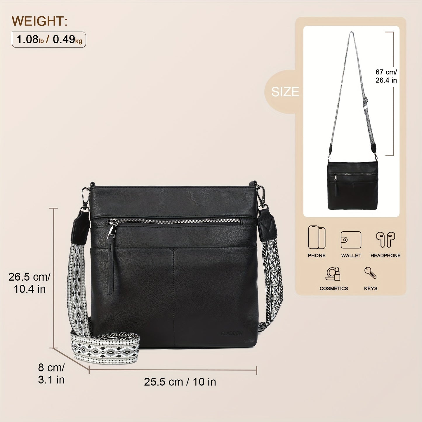 Un grand sac bandoulière, Noir pour quotidien et maison – vue détaillée 3