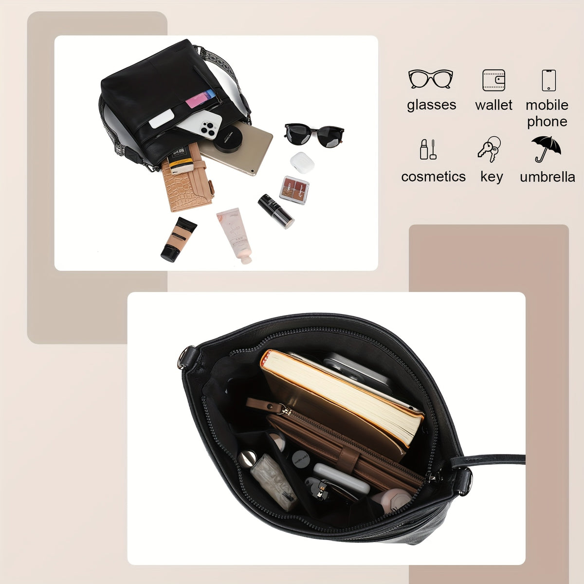 Un grand sac bandoulière, Noir pour quotidien et maison – vue détaillée 5