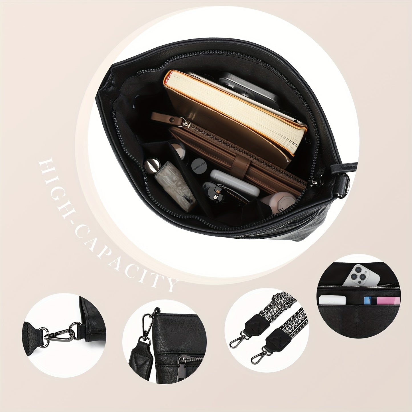 Un grand sac bandoulière, Noir pour quotidien et maison – vue détaillée 6