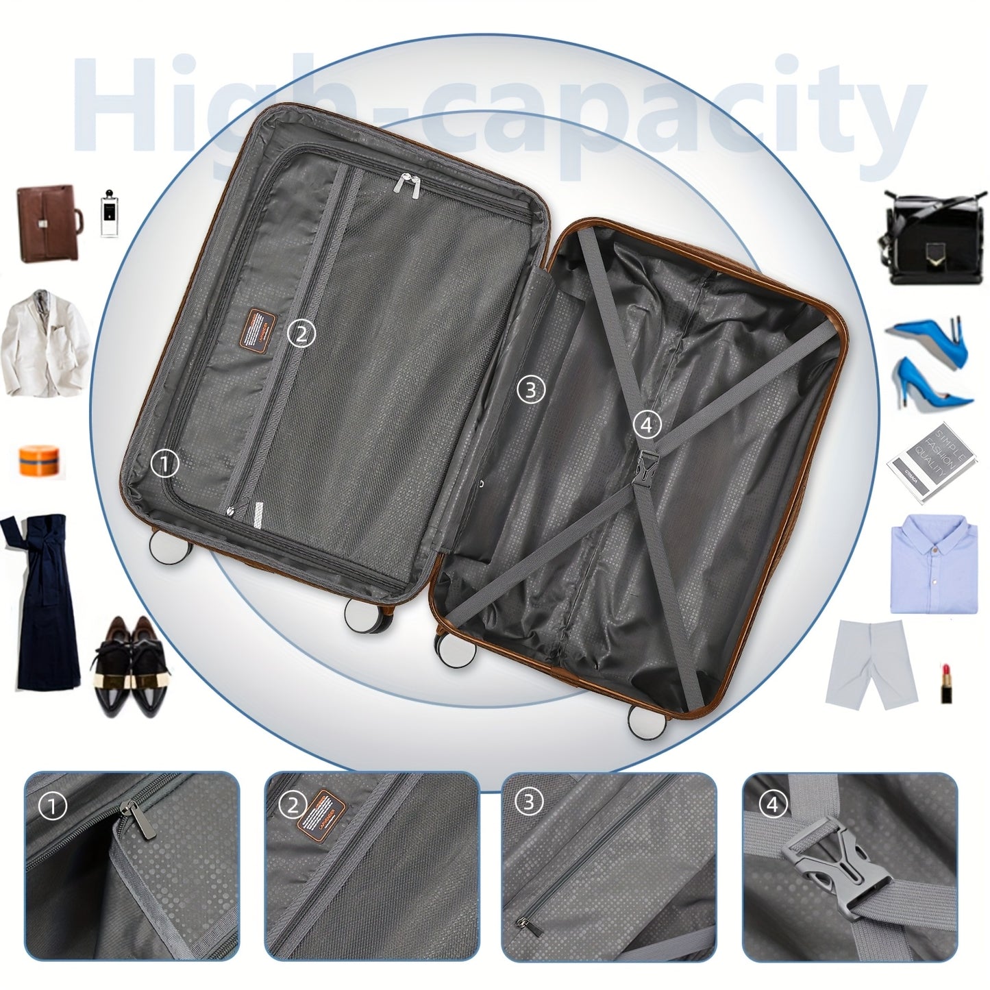 Valise de voyage, Ensemble de 6 Pièces Couleur Raisin Violet pour quotidien et loisirs – vue détaillée 4