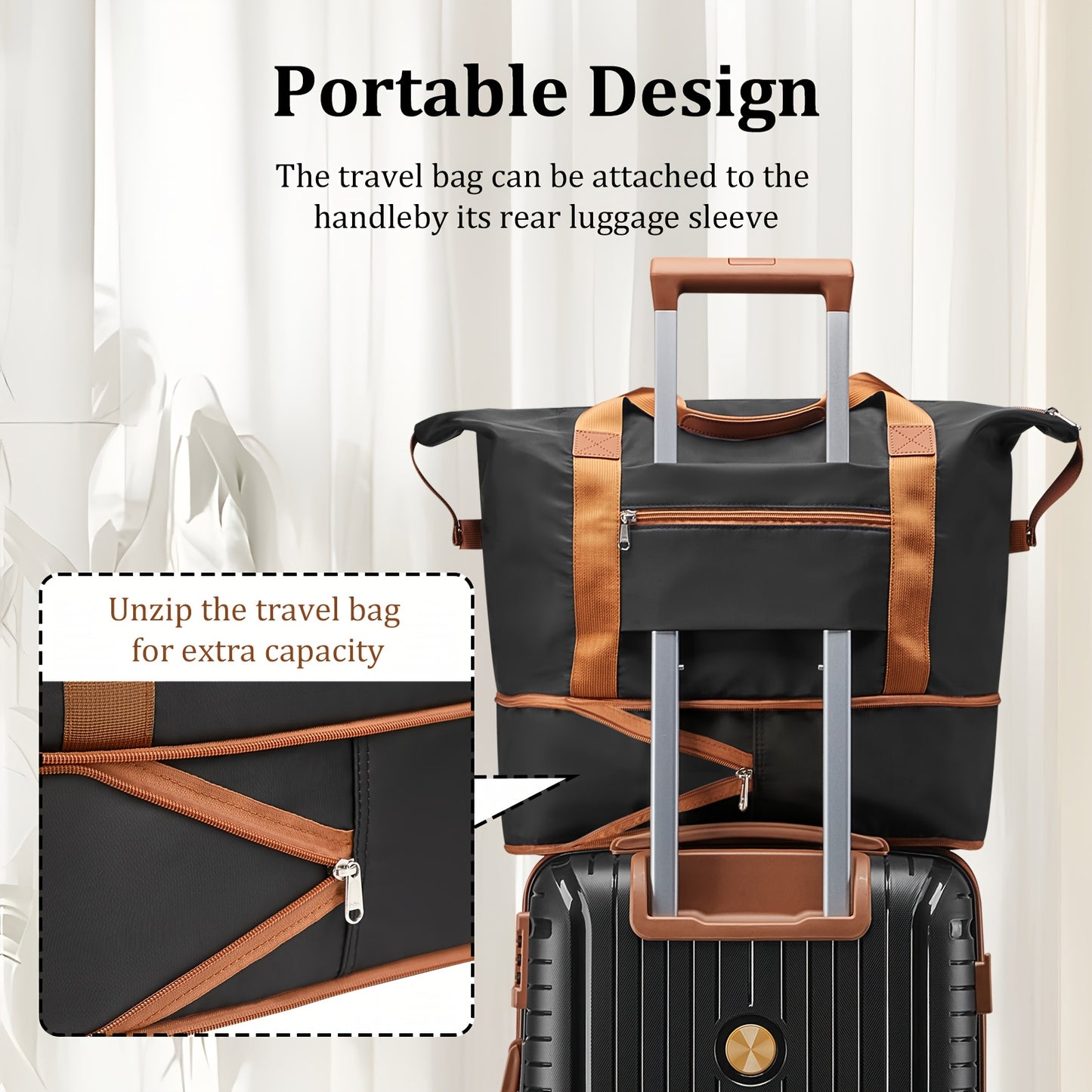 Valise de voyage, Noir avec un sac fourre-tout pour loisirs et quotidien – vue détaillée 7
