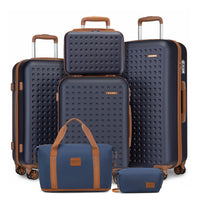 Ensemble de bagages bleu et marron de 6 pièces : valises de 13/20/24/28 pouces + 2 trousses de toilette