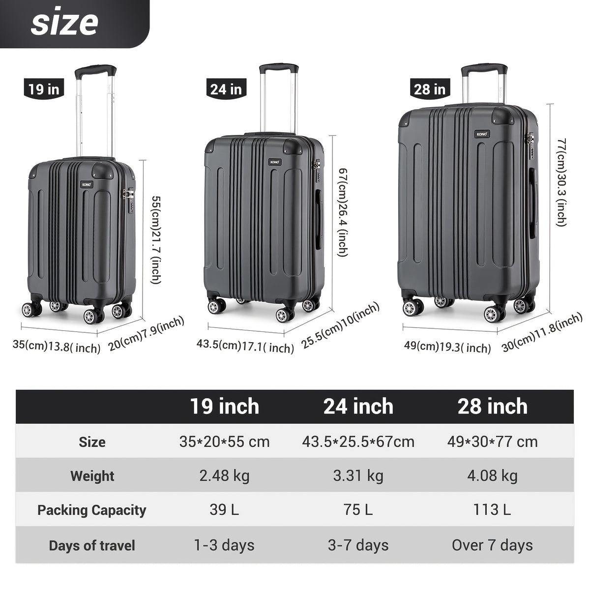 Valise de voyage, Roues Pivotantes 4 pour quotidien et les Vacances – vue détaillée 2