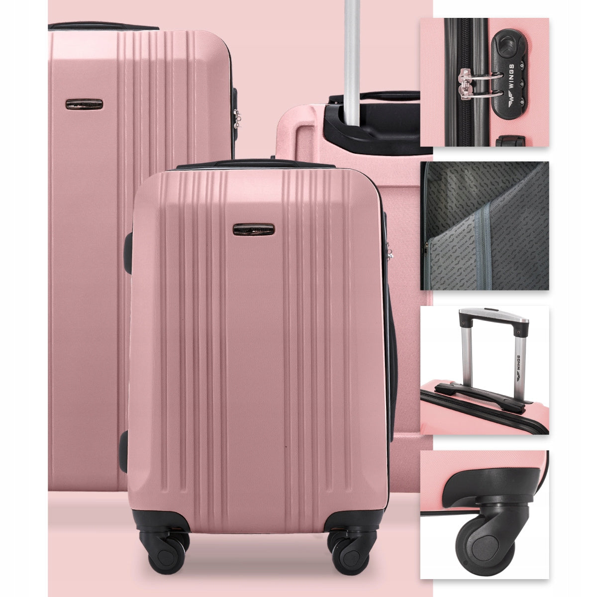 Valise, Or rose avec des détails noirs élégants pour quotidien – vue détaillée 9