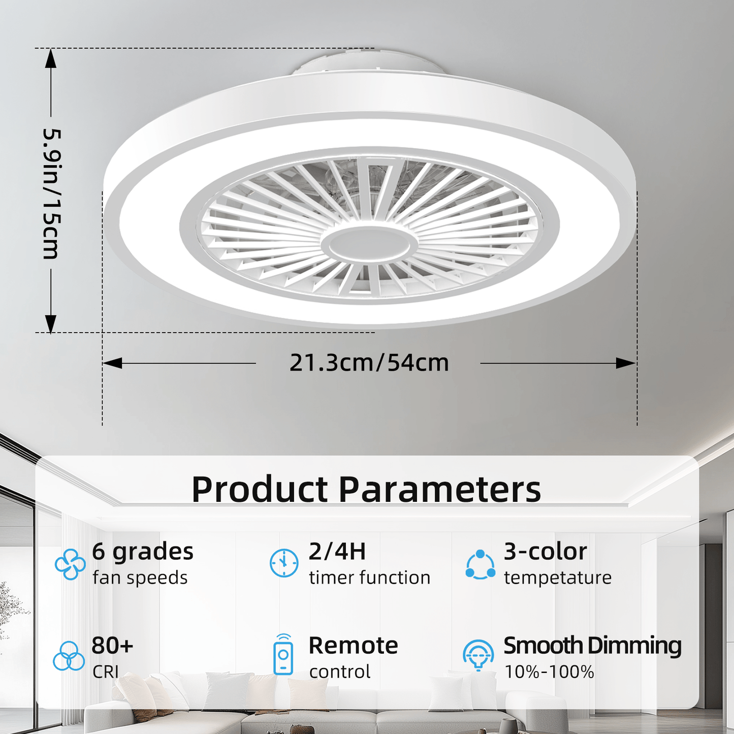 Ventilateur de Plafond ATEROLL, 55,8 cm pour chambre et literie – vue détaillée 3