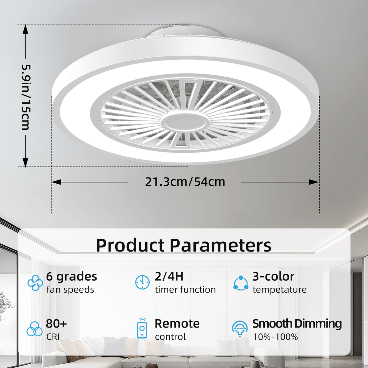 Ventilateur de Plafond ATEROLL, 55,8 cm pour chambre et literie – vue détaillée 3