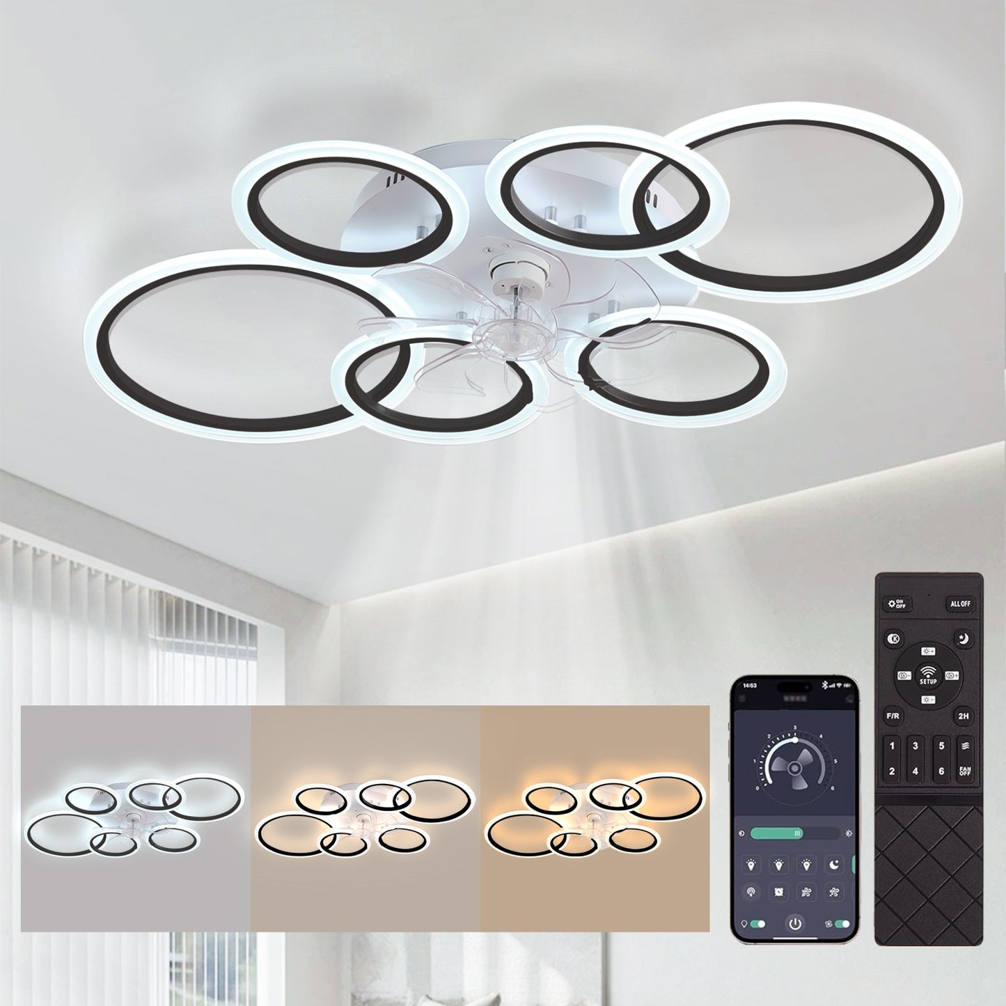 Ventilateur de Plafond Moderne Blanc, 100 cm pour cuisine et coin repas – vue détaillée 2