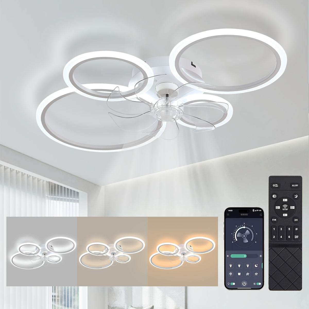 Ventilateur de Plafond Moderne Blanc, 100 cm pour cuisine et coin repas – vue détaillée 8