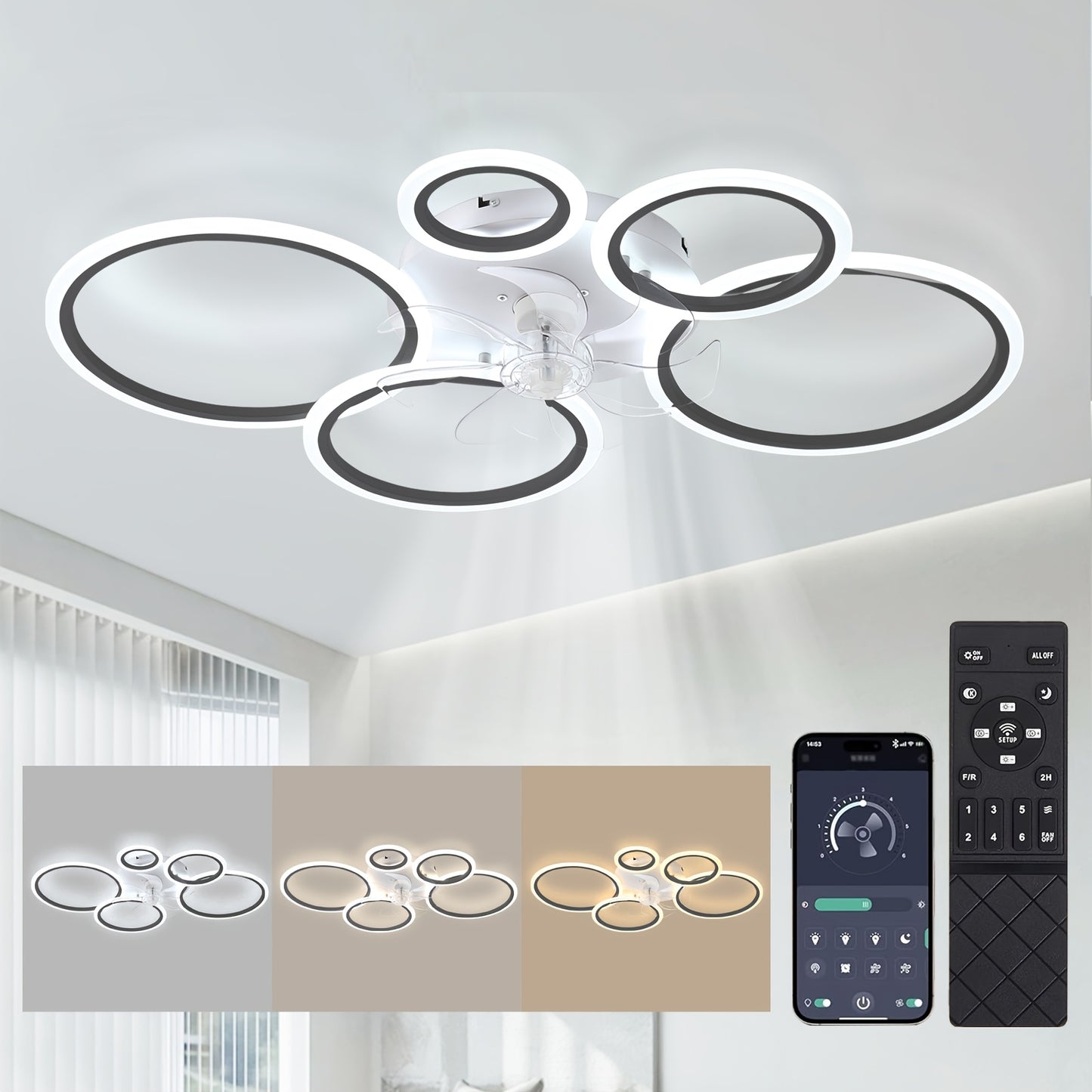 Ventilateur de Plafond Moderne Blanc, 100 cm pour cuisine et coin repas – vue détaillée 12