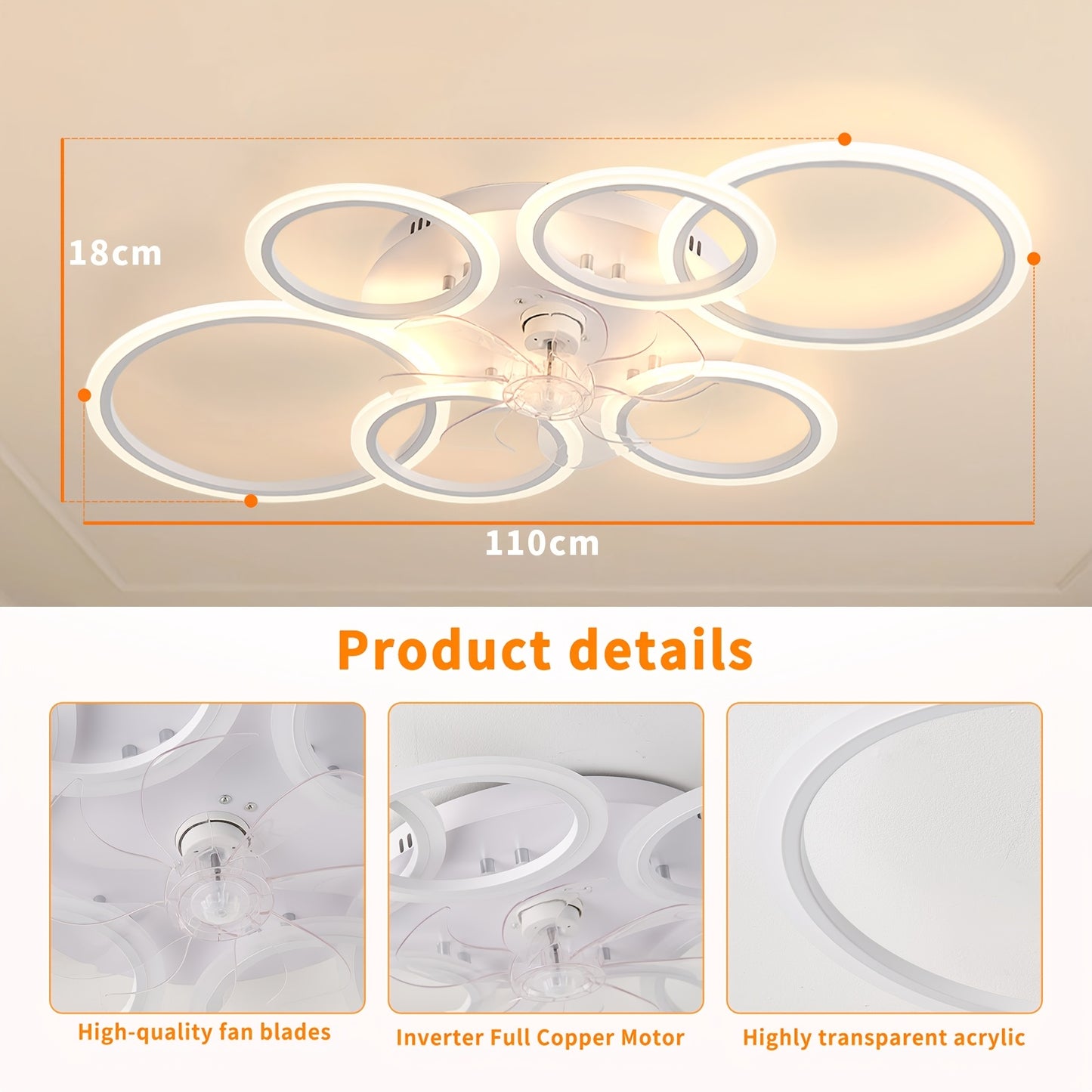 Ventilateurs de Plafond, éclairage LED pour chambre et literie – vue détaillée 3